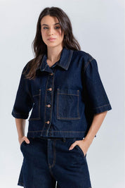 Blusa Manga Corta,Cuello Camisero Amplia ARKITECT