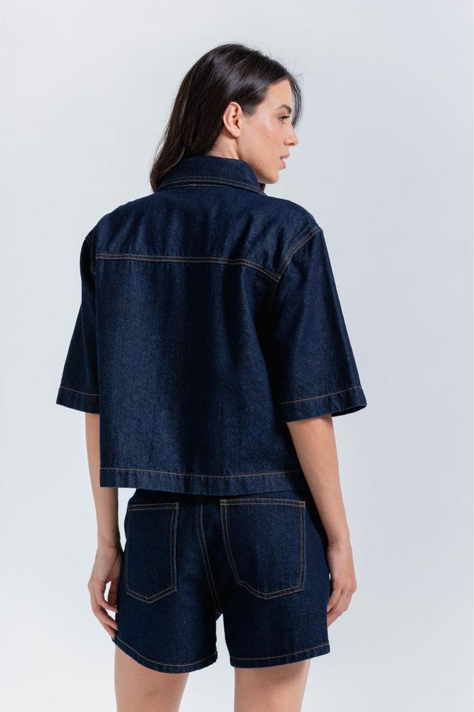 Blusa Manga Corta,Cuello Camisero Amplia ARKITECT