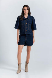 Blusa Manga Corta,Cuello Camisero Amplia ARKITECT