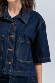 Blusa Manga Corta,Cuello Camisero Amplia ARKITECT