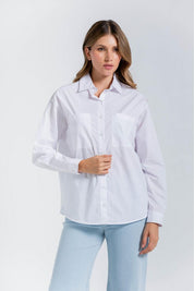 Blusa Manga Larga,Bolsillos Parche,Bordad Amplia ARKITECT