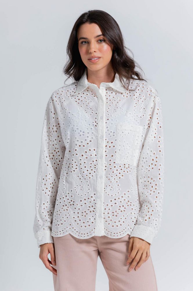 Blusa Cuello Camisero,Perilla, Con Botone Clásica ARKITECT