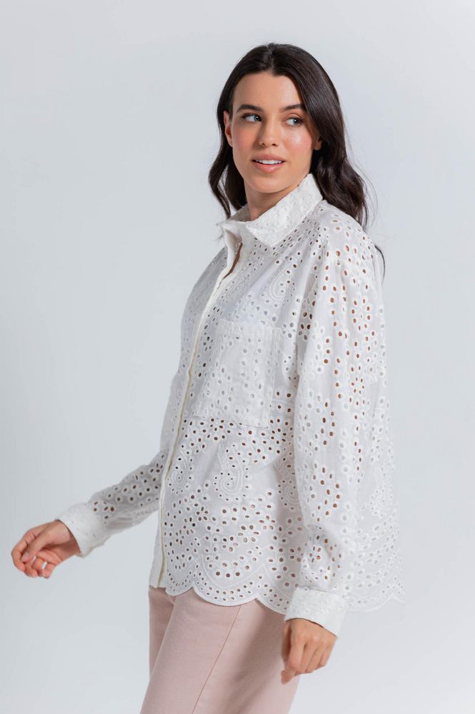 Blusa Cuello Camisero,Perilla, Con Botone Clásica ARKITECT