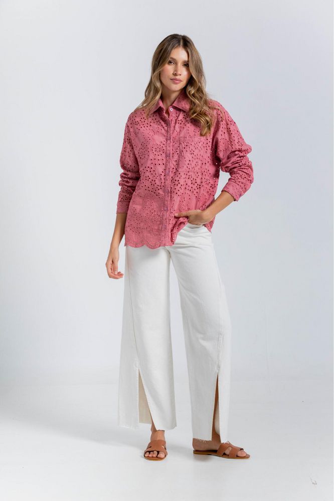 Blusa Cuello Camisero,Perilla, Con Botone Clásica ARKITECT