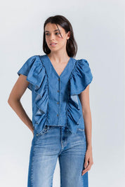 Blusa Manga Corta,Cuello En V ,Boleros Clásica ARKITECT