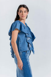 Blusa Manga Corta,Cuello En V ,Boleros Clásica ARKITECT