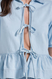 Blusa Manga Corta,Recogido,Anudado Clásica ARKITECT