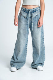 Pantalon Pretina doblada, amplio, bota ancha Wide leg PEOPLE